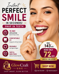 Woman holding snap-in teeth veneers for a perfect smile, priced at 72 AED from GlowCraft UAE.